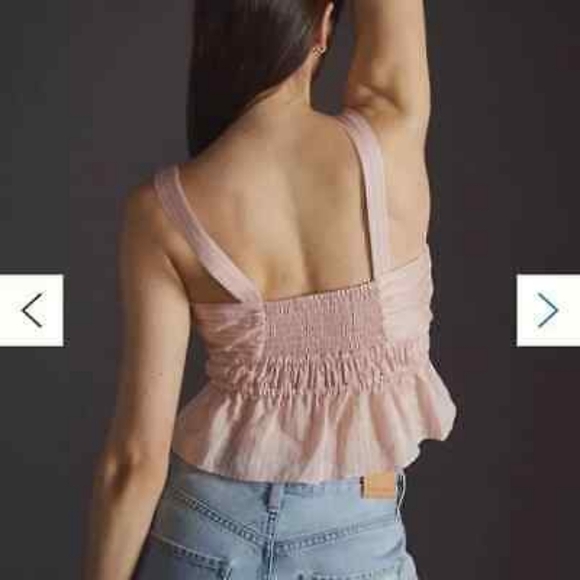 Maeve Anthropologie Pink Rose Linen Blend Shirred Peplum Top In 2X NWT - Picture 3 of 9